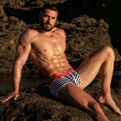 Boxer De Bain Iconic Swim TOF PARIS TOF207BU -Boutique De Lingerie Boxerbain tof tof207bu raye a 1