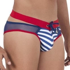 Slip De Bain Candyman Mesh Stripes 99501 -Boutique De Lingerie Slipbain candy 99501 bleu 4