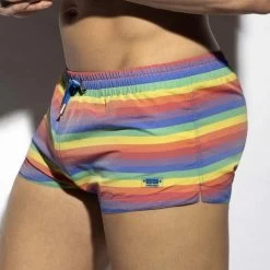 Short De Bain ES Collection Rainbow Multi Stripes 2304 -Boutique De Lingerie shortbain esco 2304 multi 4